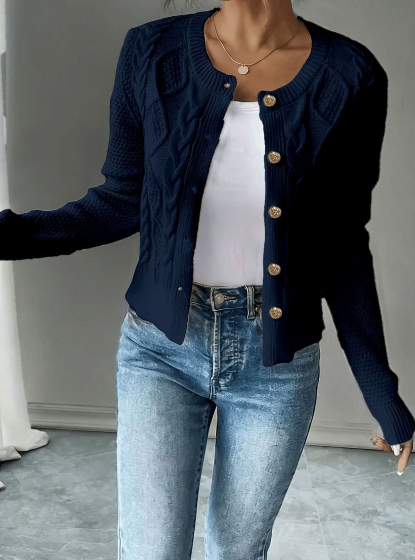 Madison | Women's Cropped Turtleneck Button-Front Cardigan Knit Sweater with Cozy for Layering