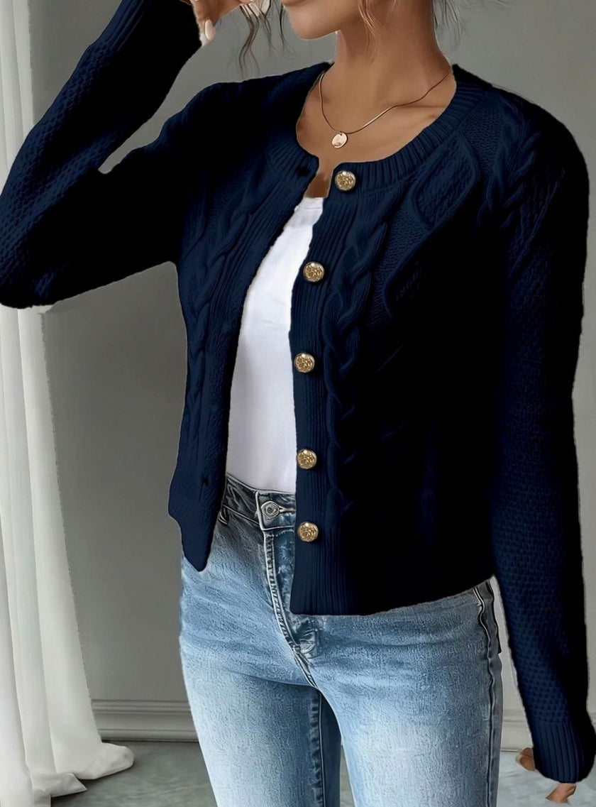 Madison | Women's Cropped Turtleneck Button-Front Cardigan Knit Sweater with Cozy for Layering