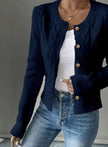 Madison | Women's Cropped Turtleneck Button-Front Cardigan Knit Sweater with Cozy for Layering