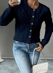 Madison | Women's Cropped Turtleneck Button-Front Cardigan Knit Sweater with Cozy for Layering