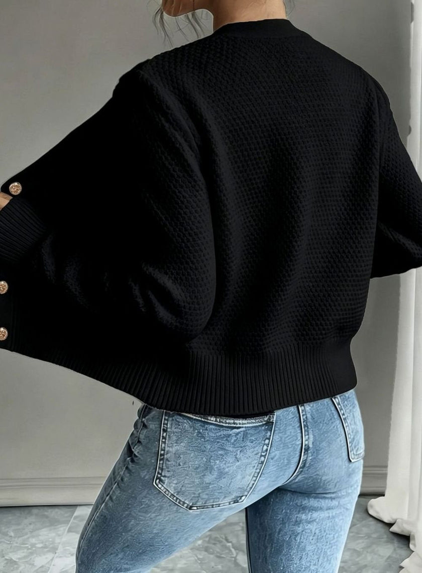 Madison | Women's Cropped Turtleneck Button-Front Cardigan Knit Sweater with Cozy for Layering