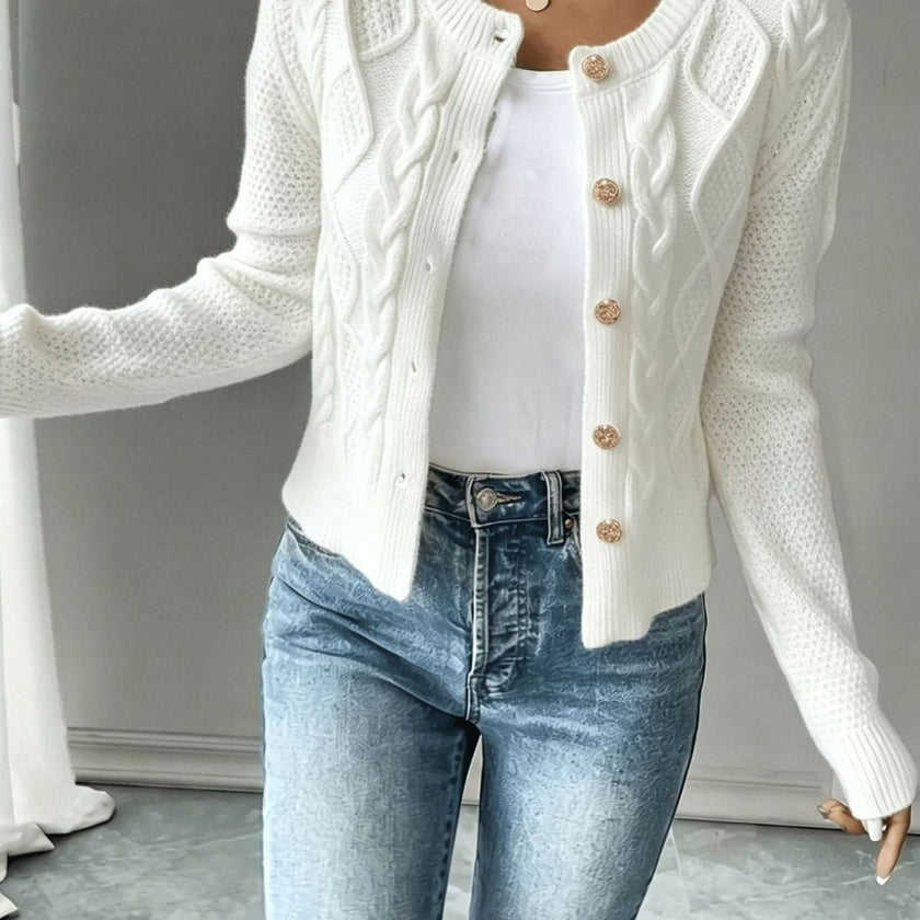 Madison | Women's Cropped Turtleneck Button-Front Cardigan Knit Sweater with Cozy for Layering