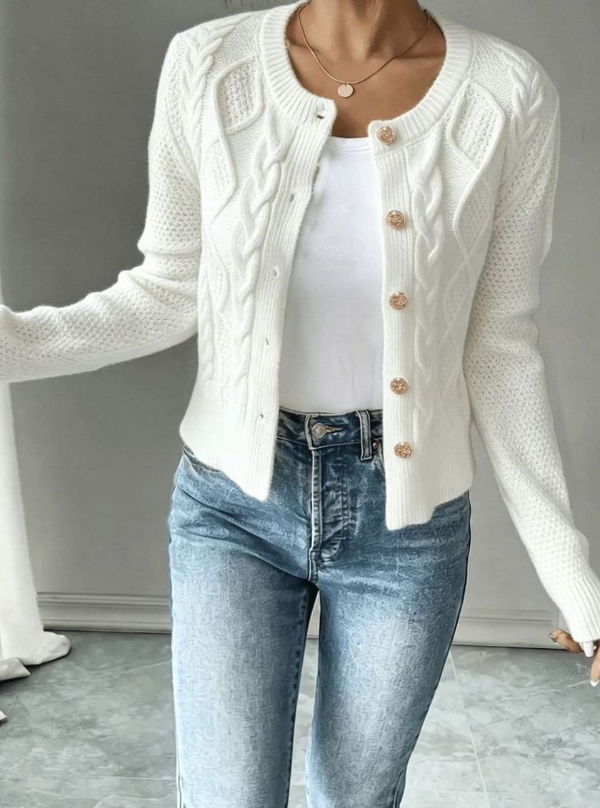 Madison | Women's Cropped Turtleneck Button-Front Cardigan Knit Sweater with Cozy for Layering