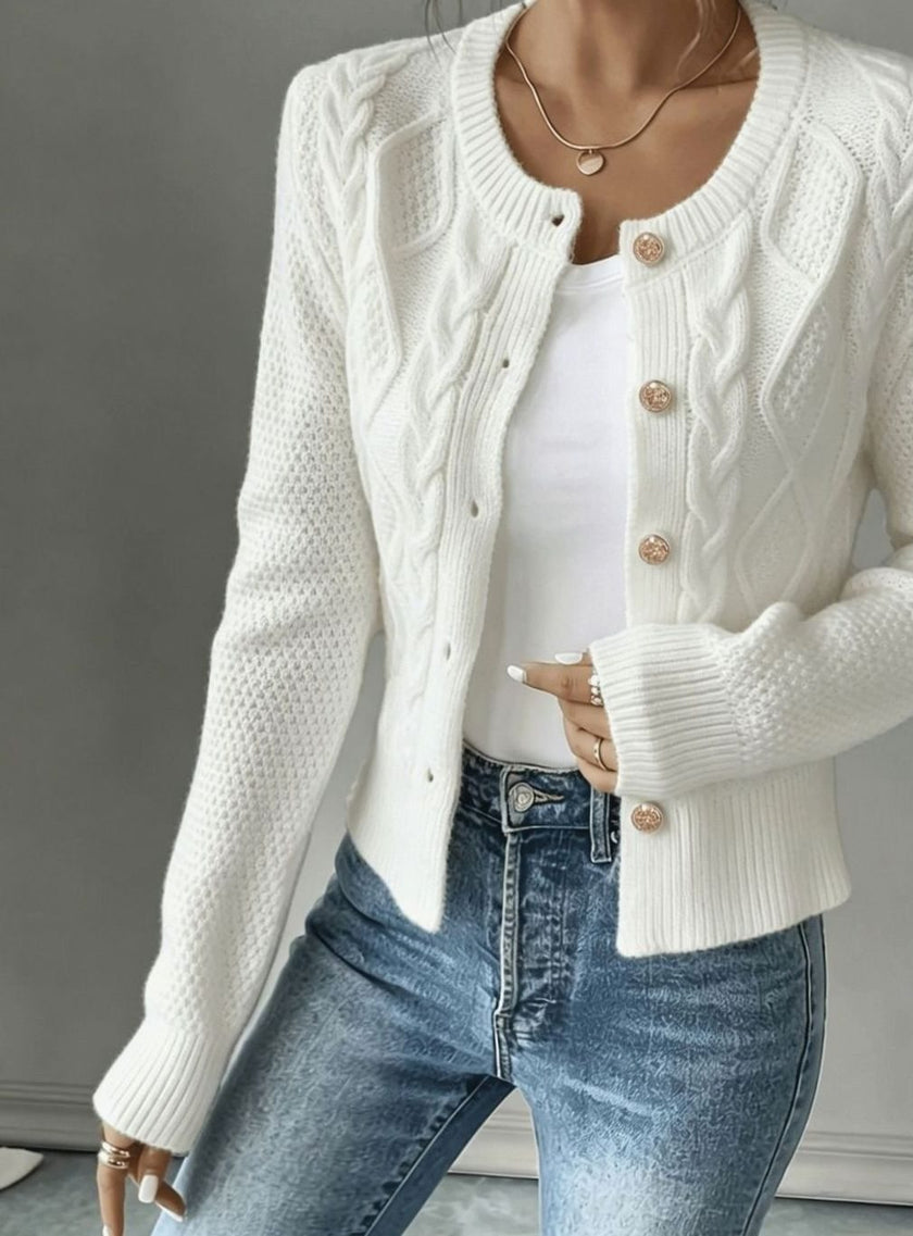 Madison | Women's Cropped Turtleneck Button-Front Cardigan Knit Sweater with Cozy for Layering