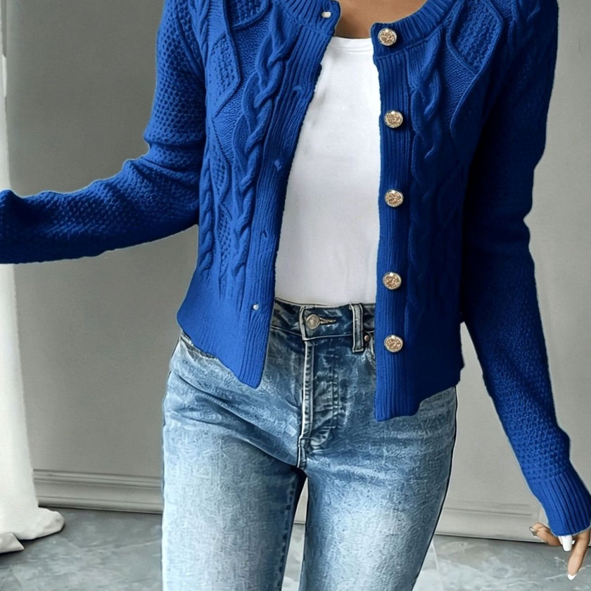 Madison | Women's Cropped Turtleneck Button-Front Cardigan Knit Sweater with Cozy for Layering