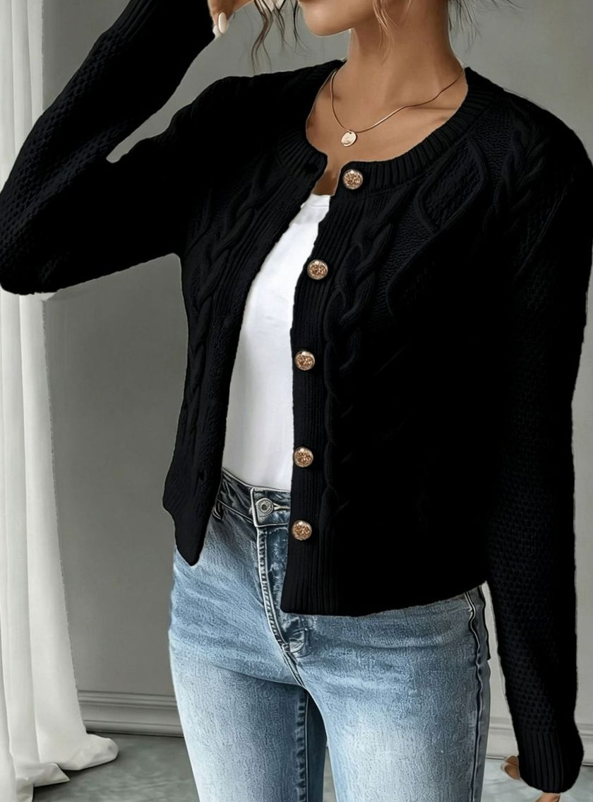 Madison | Women's Cropped Turtleneck Button-Front Cardigan Knit Sweater with Cozy for Layering