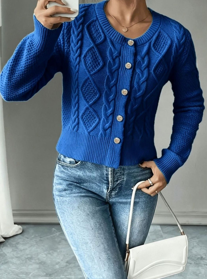 Madison | Women's Cropped Turtleneck Button-Front Cardigan Knit Sweater with Cozy for Layering