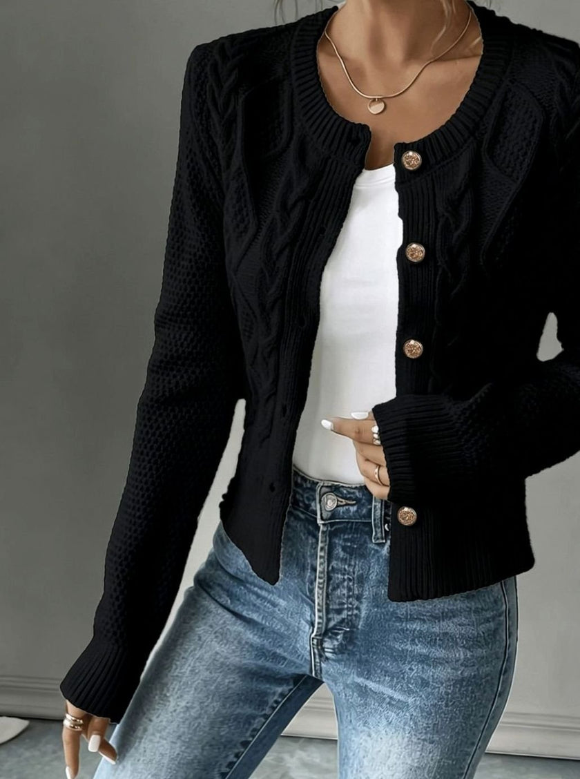 Madison | Women's Cropped Turtleneck Button-Front Cardigan Knit Sweater with Cozy for Layering