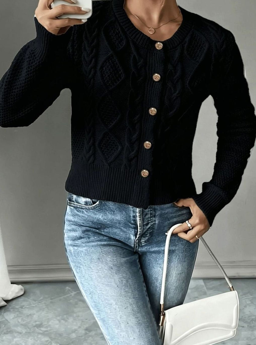 Madison | Women's Cropped Turtleneck Button-Front Cardigan Knit Sweater with Cozy for Layering