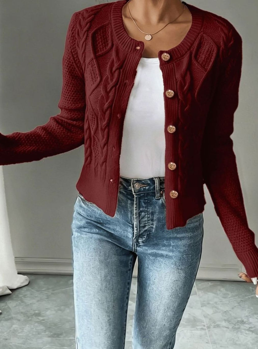 Madison | Women's Cropped Turtleneck Button-Front Cardigan Knit Sweater with Cozy for Layering