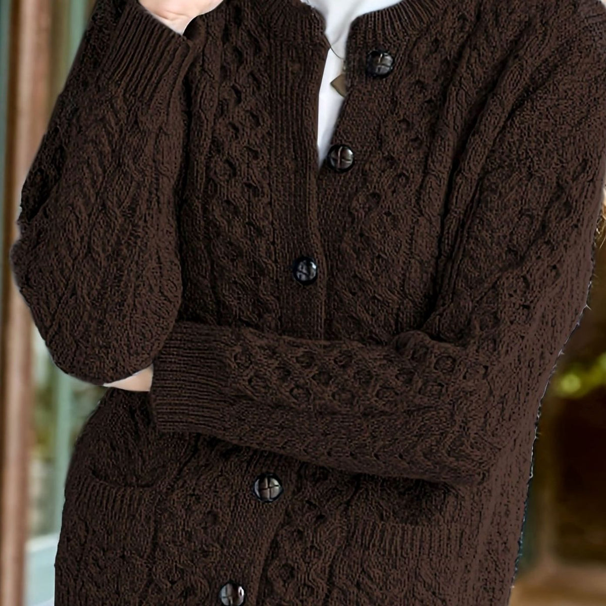 Chunky Cable-Knit Cardigan with Button Front Relaxed Fit for Women | Victoria