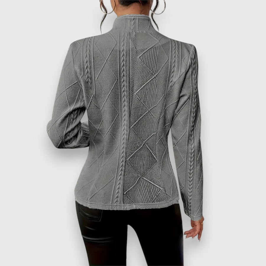 Long Cardigan Slim Fit Mock Neck Cable Knit Texture Cardigan Sweater | Maya