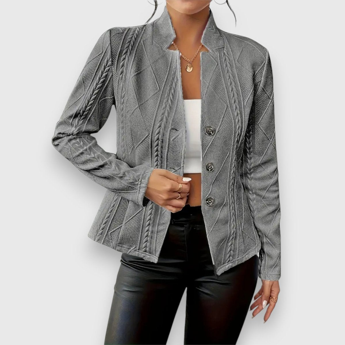 Long Cardigan Slim Fit Mock Neck Cable Knit Texture Cardigan Sweater | Maya
