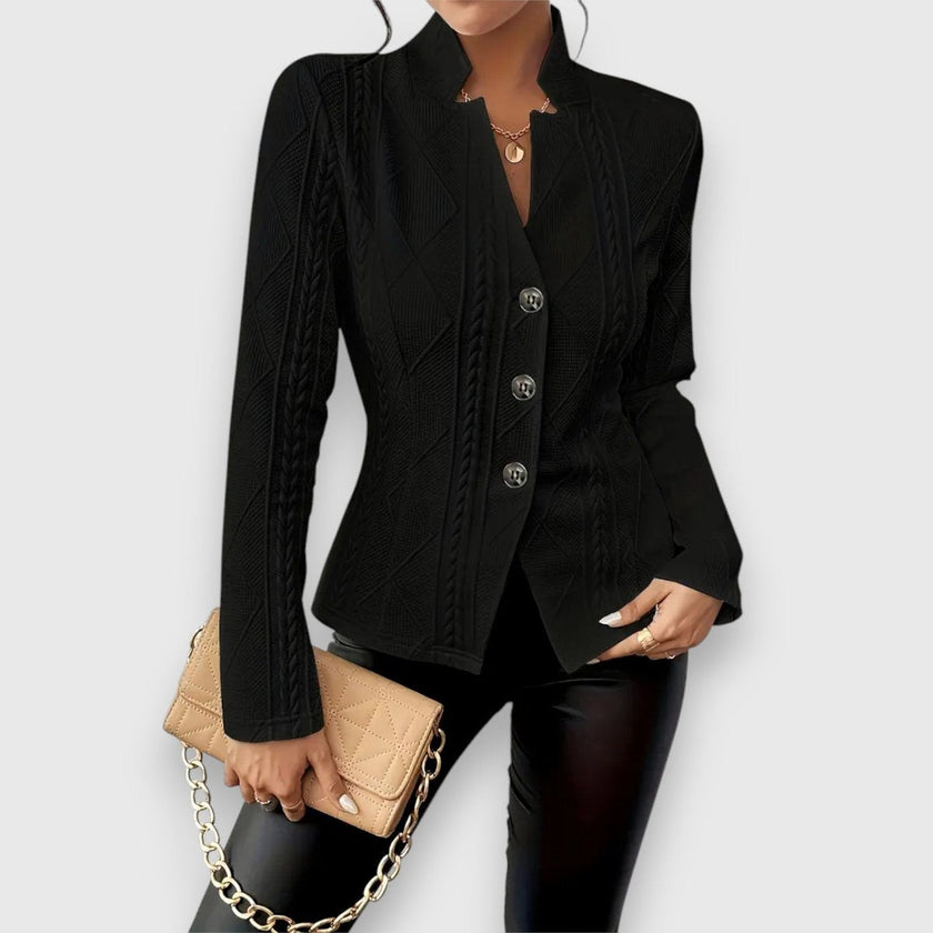 Cable-Knit Sweater Women Mock Neck Long Sleeve Fitted