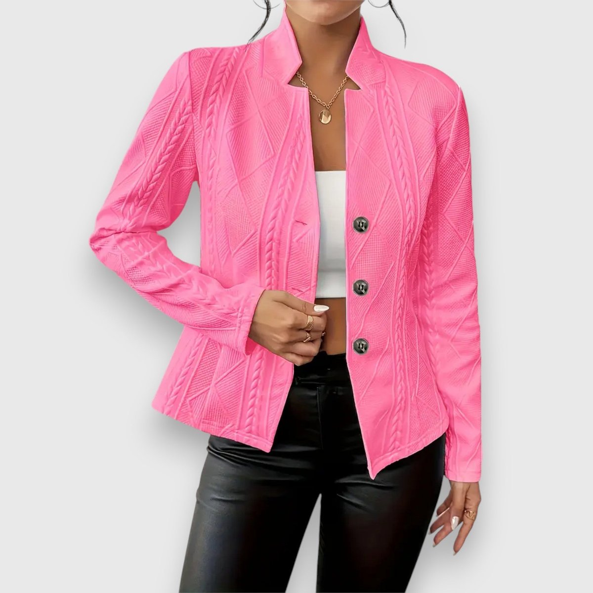 Long Cardigan Slim Fit Mock Neck Cable Knit Texture Cardigan Sweater | Maya