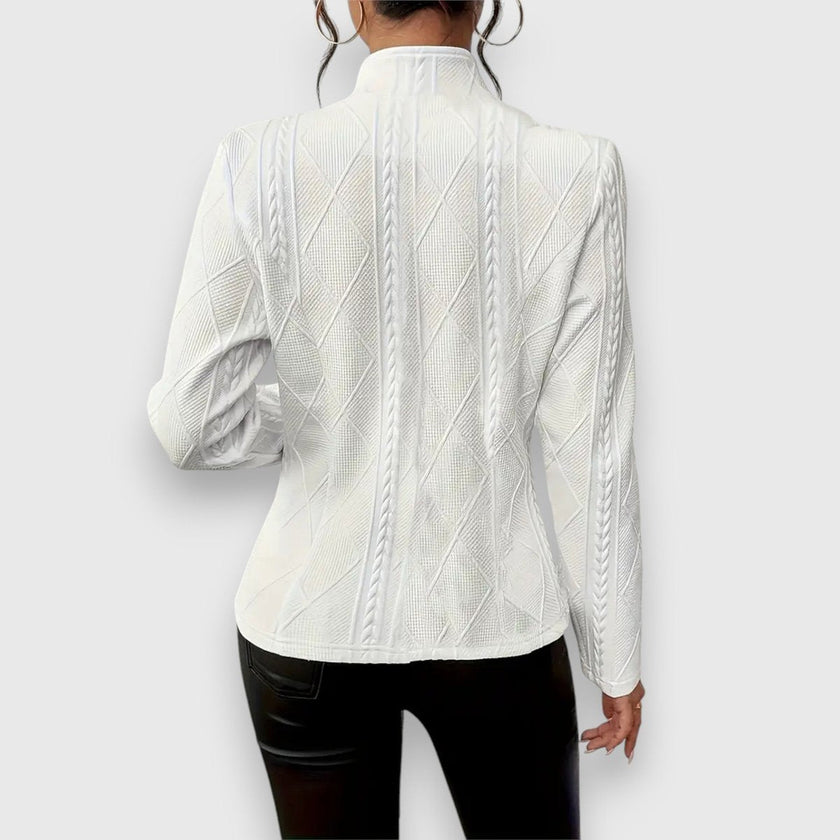 Cable-Knit Sweater Women Mock Neck Long Sleeve Fitted