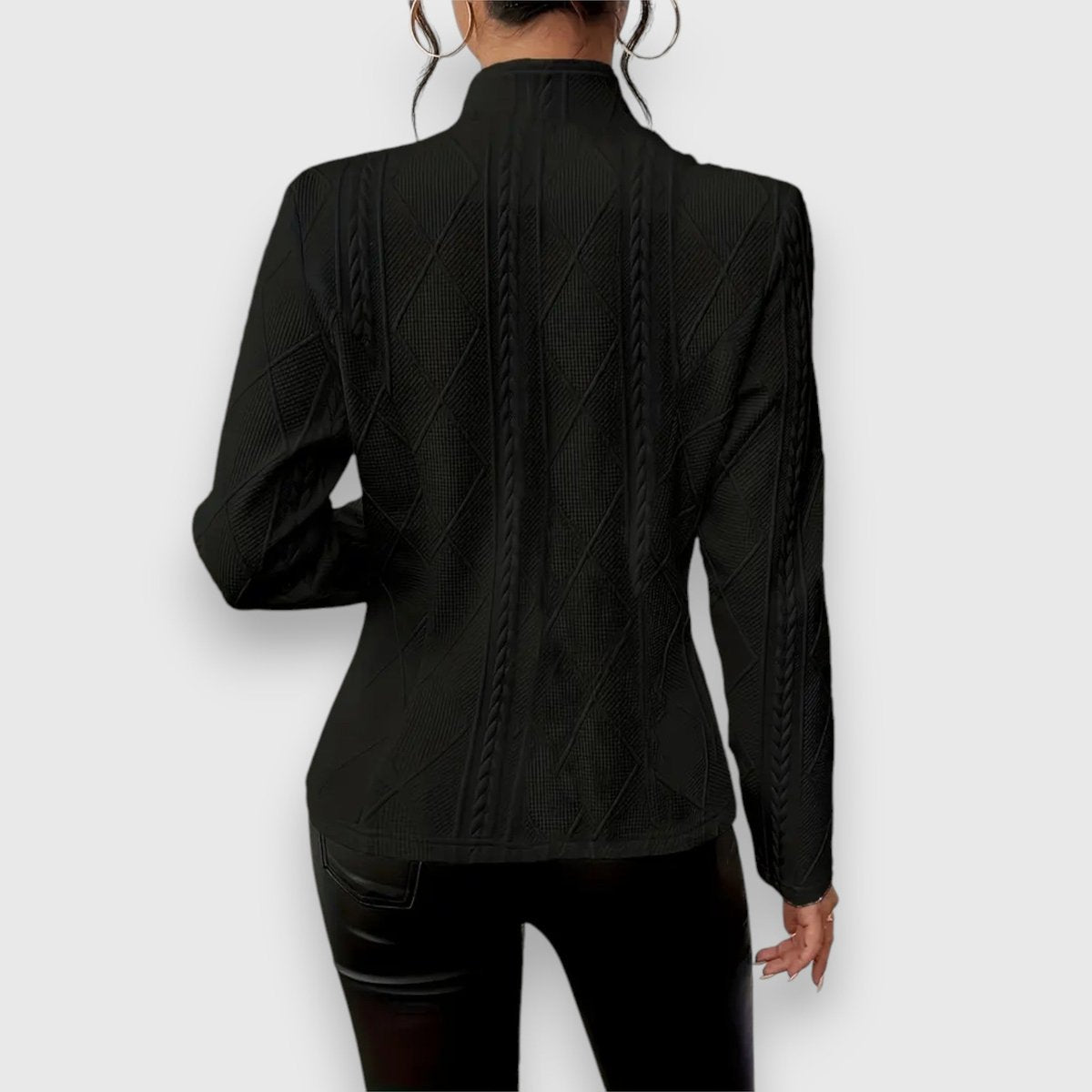 Long Cardigan Slim Fit Mock Neck Cable Knit Texture Cardigan Sweater | Maya
