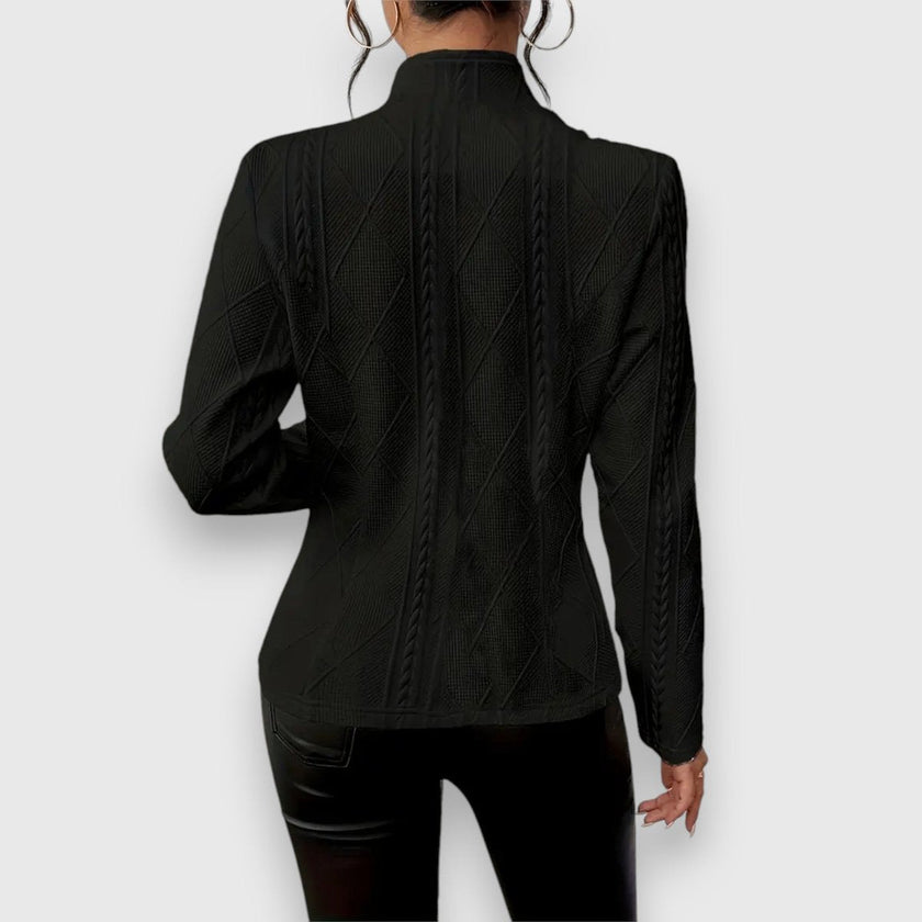 Cable-Knit Sweater Women Mock Neck Long Sleeve Fitted