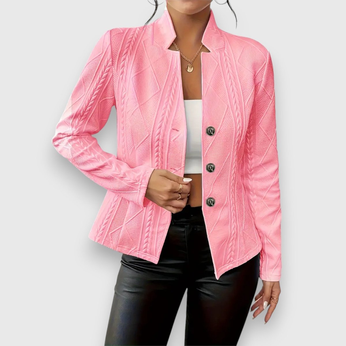 Long Cardigan Slim Fit Mock Neck Cable Knit Texture Cardigan Sweater | Maya