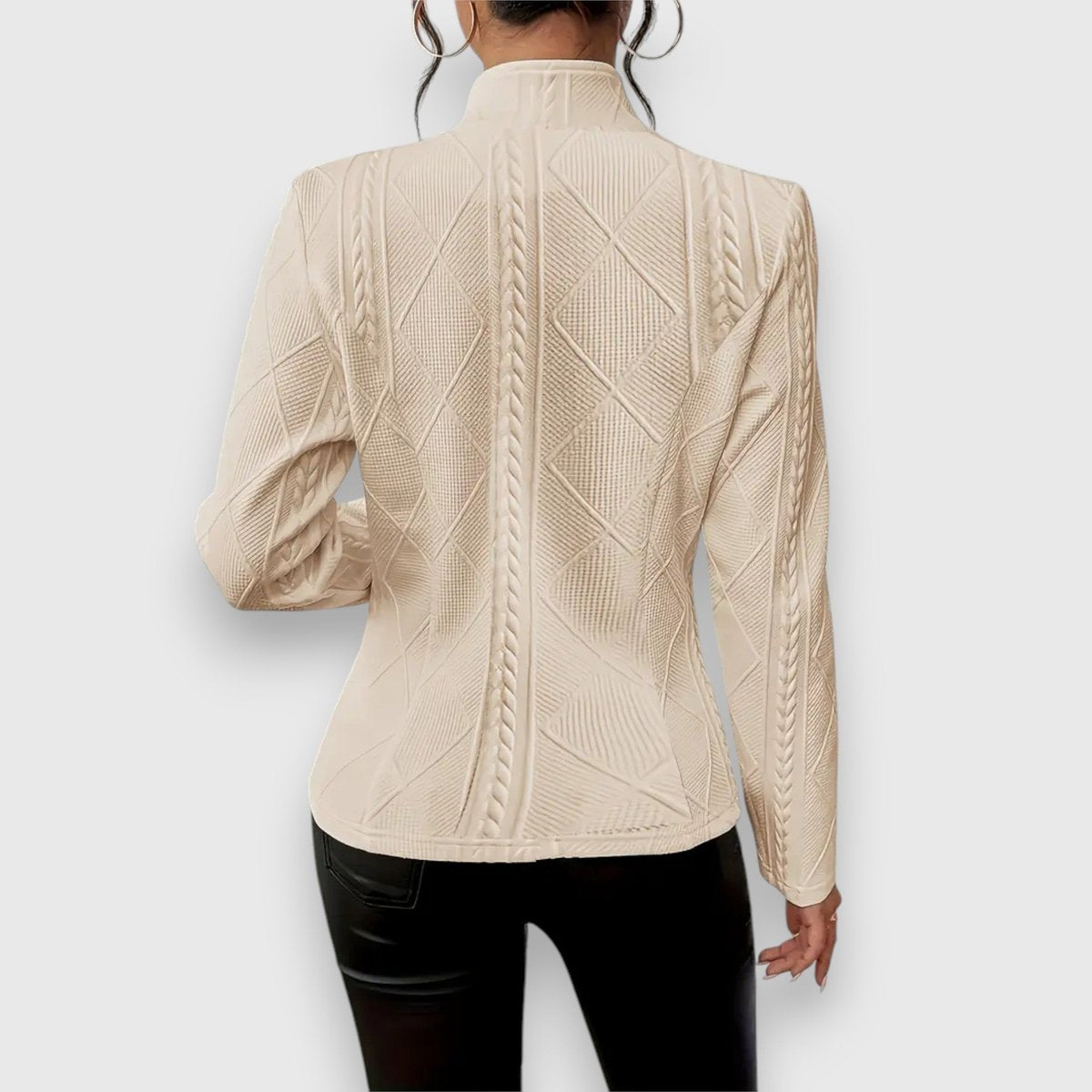 Long Cardigan Slim Fit Mock Neck Cable Knit Texture Cardigan Sweater | Maya