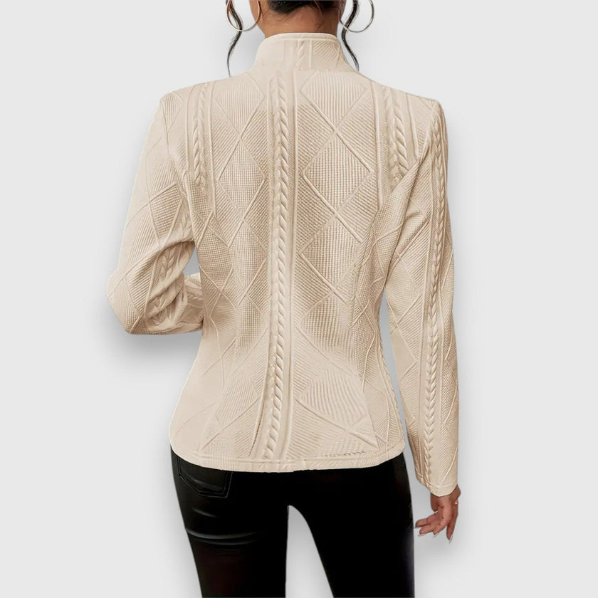 Cable-Knit Sweater Women Mock Neck Long Sleeve Fitted
