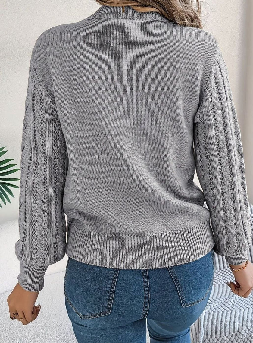 Penelope | Women's Cable-Knit Openwork Round-Neck Pullover Sweater with Ribbed for Everyday