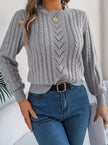 Penelope | Women's Cable-Knit Openwork Round-Neck Pullover Sweater with Ribbed for Everyday
