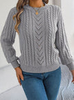 Penelope | Women's Cable-Knit Openwork Round-Neck Pullover Sweater with Ribbed for Everyday