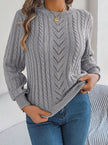 Penelope | Women's Cable-Knit Openwork Round-Neck Pullover Sweater with Ribbed for Everyday