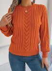 Penelope | Women's Cable-Knit Openwork Round-Neck Pullover Sweater with Ribbed for Everyday