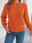 Penelope | Women's Cable-Knit Openwork Round-Neck Pullover Sweater with Ribbed for Everyday