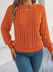 Penelope | Women's Cable-Knit Openwork Round-Neck Pullover Sweater with Ribbed for Everyday
