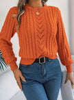 Penelope | Women's Cable-Knit Openwork Round-Neck Pullover Sweater with Ribbed for Everyday