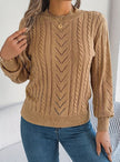 Penelope | Women's Cable-Knit Openwork Round-Neck Pullover Sweater with Ribbed for Everyday
