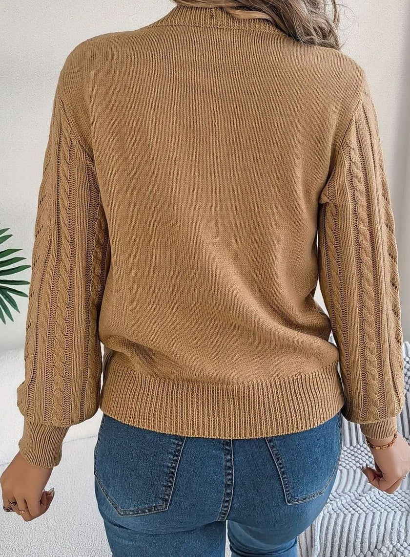 Penelope | Women's Cable-Knit Openwork Round-Neck Pullover Sweater with Ribbed for Everyday