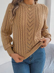 Penelope | Women's Cable-Knit Openwork Round-Neck Pullover Sweater with Ribbed for Everyday