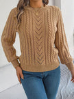Penelope | Women's Cable-Knit Openwork Round-Neck Pullover Sweater with Ribbed for Everyday