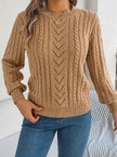 Penelope | Women's Cable-Knit Openwork Round-Neck Pullover Sweater with Ribbed for Everyday