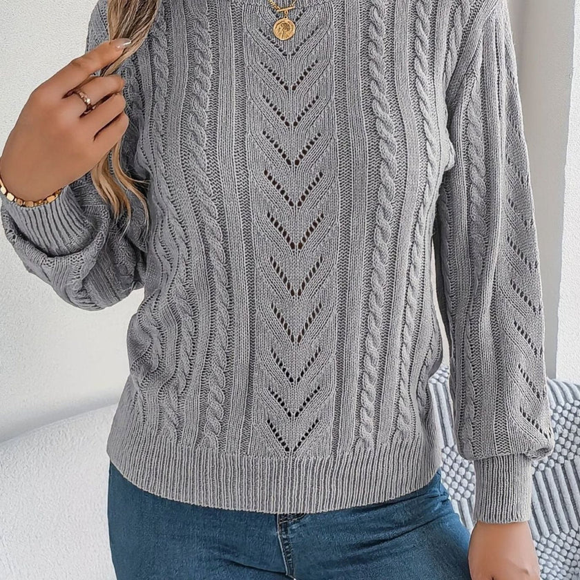 Penelope | Women's Cable-Knit Openwork Round-Neck Pullover Sweater with Ribbed for Everyday