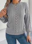 Penelope | Women's Cable-Knit Openwork Round-Neck Pullover Sweater with Ribbed for Everyday