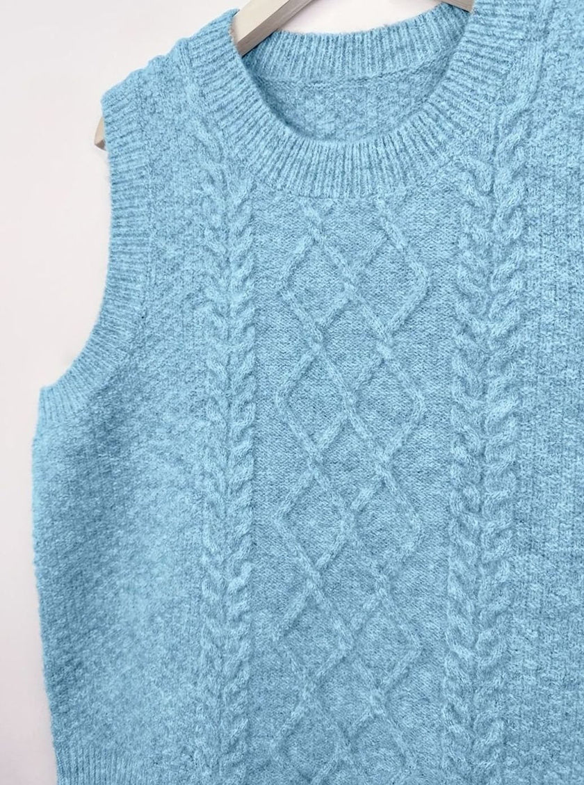 Isabella | Women's Cable-Knit Round-Neck Sleeveless Sweater Vest with Striped for Layering