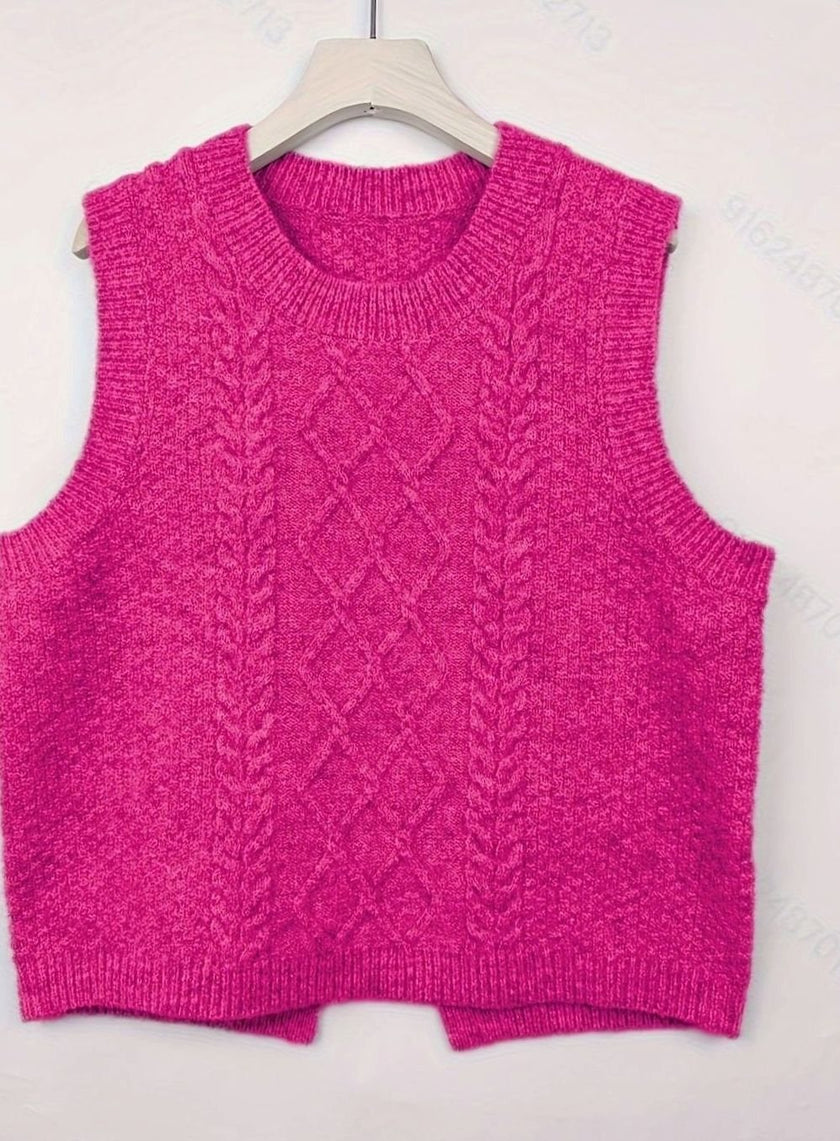 Isabella | Women's Cable-Knit Round-Neck Sleeveless Sweater Vest with Striped for Layering