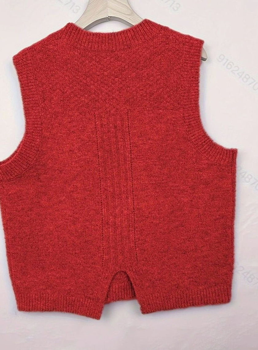 Isabella | Women's Cable-Knit Round-Neck Sleeveless Sweater Vest with Striped for Layering
