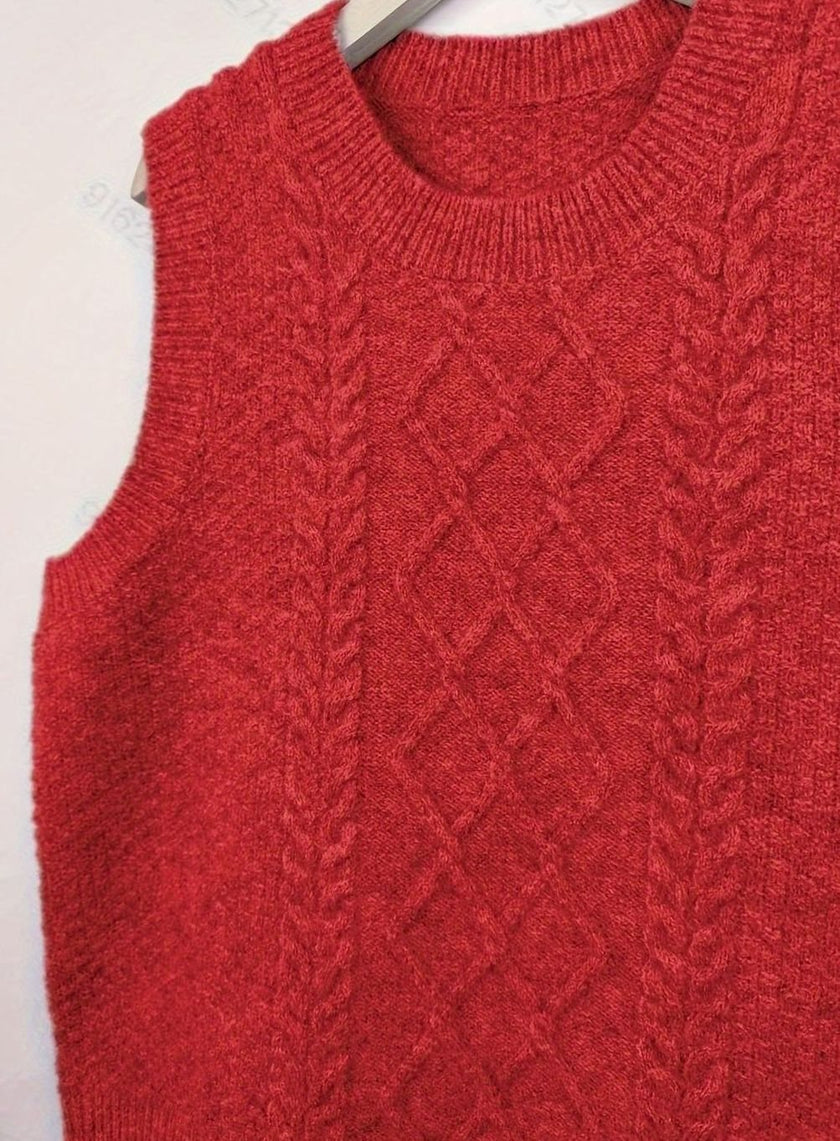 Isabella | Women's Cable-Knit Round-Neck Sleeveless Sweater Vest with Striped for Layering