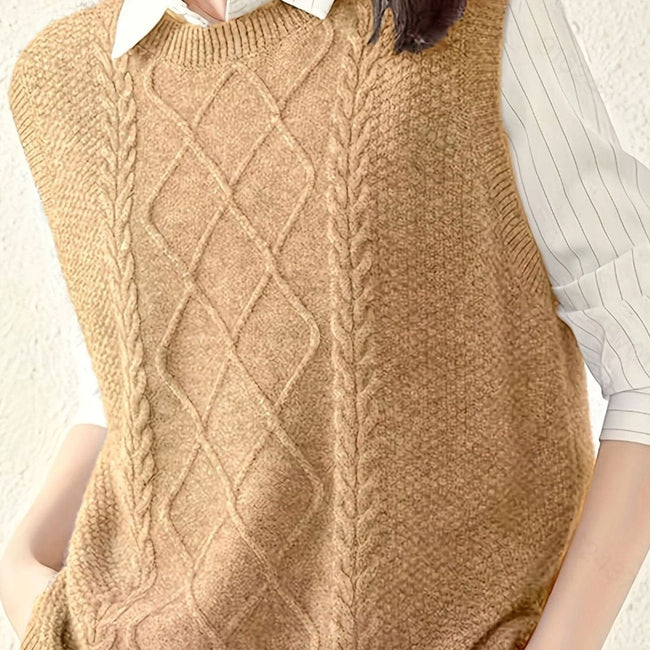 Isabella | Women's Cable-Knit Round-Neck Sleeveless Sweater Vest with Striped for Layering