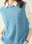 Isabella | Women's Cable-Knit Round-Neck Sleeveless Sweater Vest with Striped for Layering
