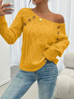 Victoria | Women's Cable Knit Sweater Raglan-Sleeve Button-Detail Pullover with Round-Neck for Layering