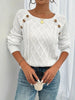 Victoria | Women's Cable Knit Sweater Raglan-Sleeve Button-Detail Pullover with Round-Neck for Layering