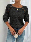 Victoria | Women's Cable Knit Sweater Raglan-Sleeve Button-Detail Pullover with Round-Neck for Layering