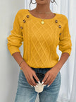 Victoria | Women's Cable Knit Sweater Raglan-Sleeve Button-Detail Pullover with Round-Neck for Layering